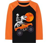 Toddler Boy Girl Halloween Shirts Glow-in-The-Dark Dinosaur Skeleton Monster Truck Cotton Long Sleeve T-Shirt Pumpkin Candy Kid Tee Top Clothes 1-2 Years