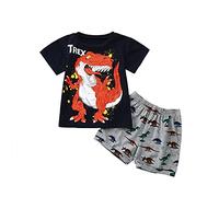 Toddler Boy Girl Summer Pyjamas Set 2 Piece Pajamas Short Sleeve Shorts Cotton Pjs Dinosaur Print Round Neck Nightwear Cute and Soft Sleepwear Outfit (Black, 2-3 Years)