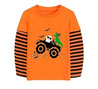 Toddler Boy Girl's Halloween Stripe Long Sleeve Shirt Ghost Dinosaur Trucks Tshirt Clothes Kids Tee Tops Orange 3-4 Years