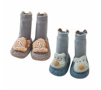 Toddler Boy Girls Winter Long Tube Sock, Baby Cute Coral Fleece Socks, Winter Non Slip Warm Socks (2 Pair B,11cm (0-6 Months))