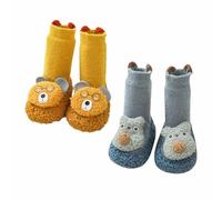 Toddler Boy Girls Winter Long Tube Sock, Baby Cute Coral Fleece Socks, Winter Non Slip Warm Socks (2 Pair C,11cm (0-6 Months))
