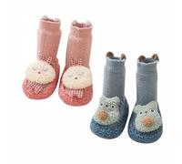 Toddler Boy Girls Winter Long Tube Sock, Baby Cute Coral Fleece Socks, Winter Non Slip Warm Socks (2 Pair A,12cm (6-12 Months))