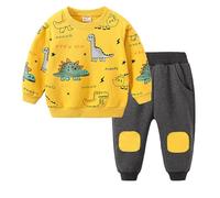 Toddler Boy Outfits Kids Baby Boys Dinosaur Printed Tops Joggers Pants Tracksuit Cartoon Coloring Clothing Sets Casual Sweatsuit for Fall Winter (Yellow, 3-4 Years)
