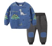 Toddler Boy Outfits Kids Baby Boys Dinosaur Printed Tops Joggers Pants Tracksuit Cartoon Coloring Clothing Sets Casual Sweatsuit for Fall Winter (Blue, 2-3 Years)