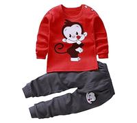Toddler Boys and Girls Long Sleeved Print Tops and Trousers Loungewear Loose Suit for 0 to 9 Years Teen Athletic Wear (Red, 5-6 Years)