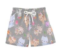 Toddler Boys Board Shorts Kids Swim Trunk Kitty Cute Cats Flowers Swimsuit Beach Shorts Swim Trunk for Child Teen Animals Kitten Size from 2T to 12Y Multi