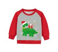 Toddler Boys Christmas Raglan Dino Sweatshirt Long Sleeve Shirt Ugly Xmas Dinosaur Sweater Jumper Tops Holiday Kids Clothes 3 Years