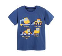 Toddler Boys Clothes Navy Blue Short Sleeve Cotton Tee, Truck Tractor Print T Shirt, Soft Crew Neck Playwear Top for Little Boys 1-2 Years