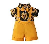 Toddler Boys Clothes Short Sleeve Tops Shorts 2PCS Outfits Set Baby Summer Set Sunflowers Print Romper Bosysuit Solid Shorts Trousers Set Casual Clothes Outfits 3Y Yellow