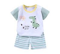 Toddler Boys Cotton Clothing Sets Short Sleeve Tee and Shorts Comfortable Breathable Cute Cartoon Dinosaur Print Boy Suit White