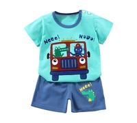 Toddler Boys Cotton Clothing Sets Short Sleeve Tee and Shorts Comfortable Breathable Cute Cartoon Dinosaur Print Boy Suit Mint Green