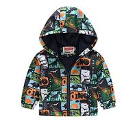 Toddler Boys Dinosaur Pac-a-Mac Baby Waterproof Rain Jacket Lightweight Zipper Hooded Raincoat Cute Graphic Windproof Sports Windbreaker Casual Packable Outerwear (White, 4-5 Years)