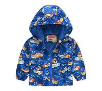 Toddler Boys Dinosaur Pac-a-Mac Baby Waterproof Rain Jacket Lightweight Zipper Hooded Raincoat Cute Graphic Windproof Sports Windbreaker Casual Packable Outerwear (Blue, 18-24 Months)
