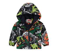 Toddler Boys Dinosaur Pac-a-Mac Baby Waterproof Rain Jacket Lightweight Zipper Hooded Raincoat Cute Graphic Windproof Sports Windbreaker Casual Packable Outerwear (Orange, 4-5 Years)