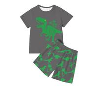 Toddler Boys Dinosaur Print Graphic T-Shirt Shorts 2-Piece Outfit Set, Summer Spring Everyday Casual Wear Sports Activity Outdoor Comfortable Breathable Lightweight #D Grey