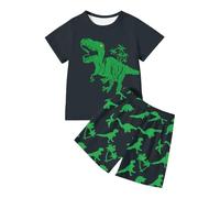 Toddler Boys Dinosaur Print Graphic T-Shirt Shorts 2-Piece Outfit Set, Summer Spring Everyday Casual Wear Sports Activity Outdoor Comfortable Breathable Lightweight #D Black
