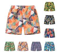 Toddler Boys Dinosaur Swim Trunks Quick-Dry Kids Board Shorts Swimming Surfing Elastic Waisted Cute Floral Heart Print Beach Pants Swimwear Holiday (Green-D, 4-5 Years)