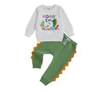 Toddler Boys First Birthday Outfits Long Sleeve Dinosaur Letter Print Sweatshirts Pullover Tops and Elastic Waist Pants 2Pcs Baby Boy Birthday Outfit 1st/2nd/3rd/4th (Green 1st, 12-18 Months)