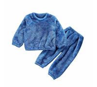 Toddler Boys Fleece Pyjamas Warm Fall Winter Pjs Baby Girls 2 Piece Outfits Plain Long Sleeve Pullover Sweatshirt Elastic Waist Pants Set Thermal Pajamas (Blue, 3-4 Years)