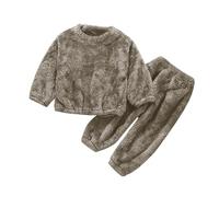 Toddler Boys Fleece Pyjamas Warm Fall Winter Pjs Baby Girls 2 Piece Outfits Plain Long Sleeve Pullover Sweatshirt Elastic Waist Pants Set Thermal Pajamas (Coffee, 18-24 Months)