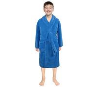 Toddler Boys Girls Bathrobes Solid Flannel Hooded Dressing Gown Cotton Sleepwear Homewear Nightwear Towel Night-Gown Pajamas Bath Rope Kids Wrap Shower Gift 3-12 Years Old Blue