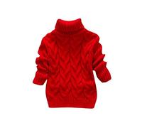 Toddler Boys Girls Children's Winter Sweater Solid Color Turtleneck Knitted Top Shirt for Babys Clothes Baby Bonnet Warm (Red, 18-24 Months)
