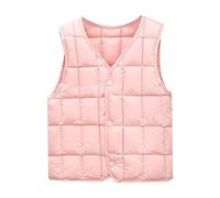 Toddler Boys Girls Down Vest Autumn/Winter Front Buckle Solid Color Children's Vest Party Birthday School Cute Girl Tops Teens (Pink, 5-6 Years)