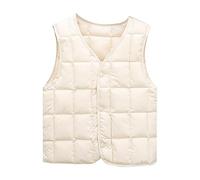 Toddler Boys Girls Down Vest Autumn/Winter Front Buckle Solid Color Children's Vest Party Birthday School Cute Girl Tops Teens (Beige, 3-4 Years)