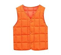 Toddler Boys Girls Down Vest Autumn/Winter Front Buckle Solid Color Children's Vest Party Birthday School Bell Sleeve Girls Top (Orange, 5-6 Years)