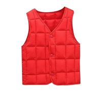 Toddler Boys Girls Down Vest Autumn/Winter Front Buckle Solid Color Children's Vest Party Birthday School Bell Sleeve Girls Top (Red, 6-7 Years)