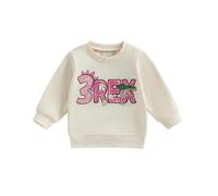 Toddler Boys Girls First Birthday Sweatshirt 1-6 Years Long Sleeve Dinosaur Letter Print Pullover Tops Loose T Shirts Baby Boy Birthday Outfits 1st/2nd/3rd/4th/5th/6th (Pink Three, 3-4 Years)