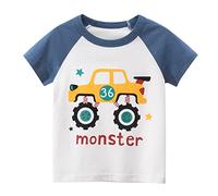 Toddler Boys Girls Graphic T-Shirts Short Sleeve Crewneck Shirt Baby Truck Cars Print Tee Tops for Kids Summer Clothes Toddler Boy Clothes (Blue, 3-4 Years)
