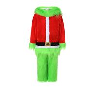 Toddler Boys Girls Halloween Cosplay Monster Costumes Green Furry Santa Long Sleeve Tops Pants Set Christmas Outfits (Green Monster, 6-7 Years)