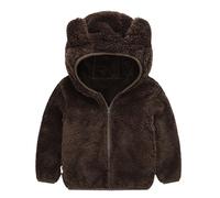 Toddler Boys Girls Hooded Jacket Fleece Hoodie Baby Winter Warm Solid Color Coat Zip-up Bear Ear Sweater Fall Clothes Toddler Fleece Jacket with Hood for 1-5 Years Coffee