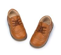 Toddler Boys Girls Oxford Shoes Lace-Up Non-Slip Texture Sole Loafer Flats Little Kid Classic School Uniform Shoe White(Brown,10.5 UK Child)