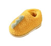 Toddler Boys Girls Plush Slippers Flat Bottom Round Toe Anti Slip Soft and Comfortable Warm Solid Color Cute Dinosaur Autumn Winter Funny Animal House Shoes Yellow