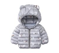 Toddler Boys Girls Puffer Hooded Cute Printing Jacket with Bear Ears Packable Lightweight Down Coats for Infant Baby Warm Windproof Snowsuit Outerwear (Grey, 18-24 Months)