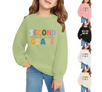 Toddler Boys Girls Second Grade Jumper Kids Back to School Sweatshirt Long Sleeve First Day of School Jumpers Preppy Tops Crew Neck Letter Print (White, 6-7 Years)