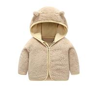 Toddler Boys Girls Soft Fleece Zip up Hooded with Cute Bear Ears Solid Color Casual Long Sleeve Winter Teddy Coat for Baby Kids Warm Fuzzy Jacket Outerwear Sweater (Khaki, 2-3 Years)