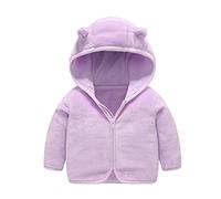 Toddler Boys Girls Soft Fleece Zip up Hooded with Cute Bear Ears Solid Color Casual Long Sleeve Winter Teddy Coat for Baby Kids Warm Fuzzy Jacket Outerwear Sweater (Purple, 18-24 Months)