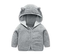 Toddler Boys Girls Soft Fleece Zip up Hooded with Cute Bear Ears Solid Color Casual Long Sleeve Winter Teddy Coat for Baby Kids Warm Fuzzy Jacket Outerwear Sweater (Grey, 12-18 Months)