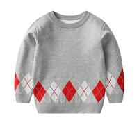 Toddler Boys Girls Solid Color Jumper Geometry Print Graphic Diamond Pattern Chunky Knit Sweater Crew Neck Long Sleeve Pullover Winter Warm Base Sweater Children Baggy Soft Comfort Clothes Grey