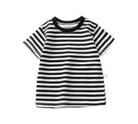 Toddler Boys Girls Striped T Shirts Short Sleeve Cotton Tops for Kids Crewneck Color Block Loose Fit Tee Shirt Cute Clothes Summer Pure Cotton Striped Multi Color Basic Tee Tops (Black, 18-24 Months)