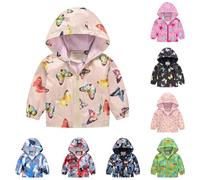 Toddler Boys Girls Water-proof Dinosaur Jacket Baby Camouflage Windbreaker Cute Butterfly loral Star Print Zip Up Long Sleeve Windproof Lightweight Hooed Coat Kids Jean (Dark Blue-d, 4-5 Years)