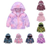 Toddler Boys Girls Water-proof Dinosaur Jacket Baby Camouflage Windbreaker Cute Butterfly loral Star Print Zip Up Long Sleeve Windproof Lightweight Hooed Coat Kids Jean Jacket (Pink-c, 3-4 Years)