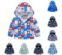 Toddler Boys Girls Water-proof Dinosaur Jacket Baby Camouflage Windbreaker Cute Butterfly loral Star Print Zip Up Long Sleeve Windproof Lightweight Hooed Coat Kids Jean (Light Blue-a, 4-5 Years)