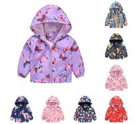 Toddler Boys Girls Water-proof Dinosaur Jacket Baby Camouflage Windbreaker Cute Butterfly loral Star Print Zip Up Long Sleeve Windproof Lightweight Hooed Coat Kids Jean Jacket (NY1-b, 3-4 Years)