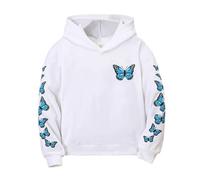 Toddler Boys Girls Winter Long Sleeve Butterflies Printing Tops Hoodie Sweatshirt Clothes Pullover Cute Hoodies for Youth Girls (White, 4-5 Years)