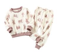 Toddler Boys Girls Winter Long Sleeve Prints Pajamas Sleepwear Tops Pants 2PCS Outfits Clothes Set Cute Things Little Girls (Beige, 2-3 Years)