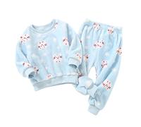 Toddler Boys Girls Winter Long Sleeve Prints Pajamas Sleepwear Tops Pants 2PCS Outfits Clothes Set Cute Things Little Girls (Light Blue, 12-18 Months)